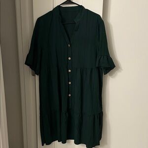 SHEIN Dark Green Button-Front Mini Dress